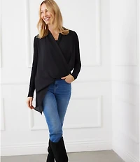 Karen Kane Double Layer Asymmetric Faux Wrap Top