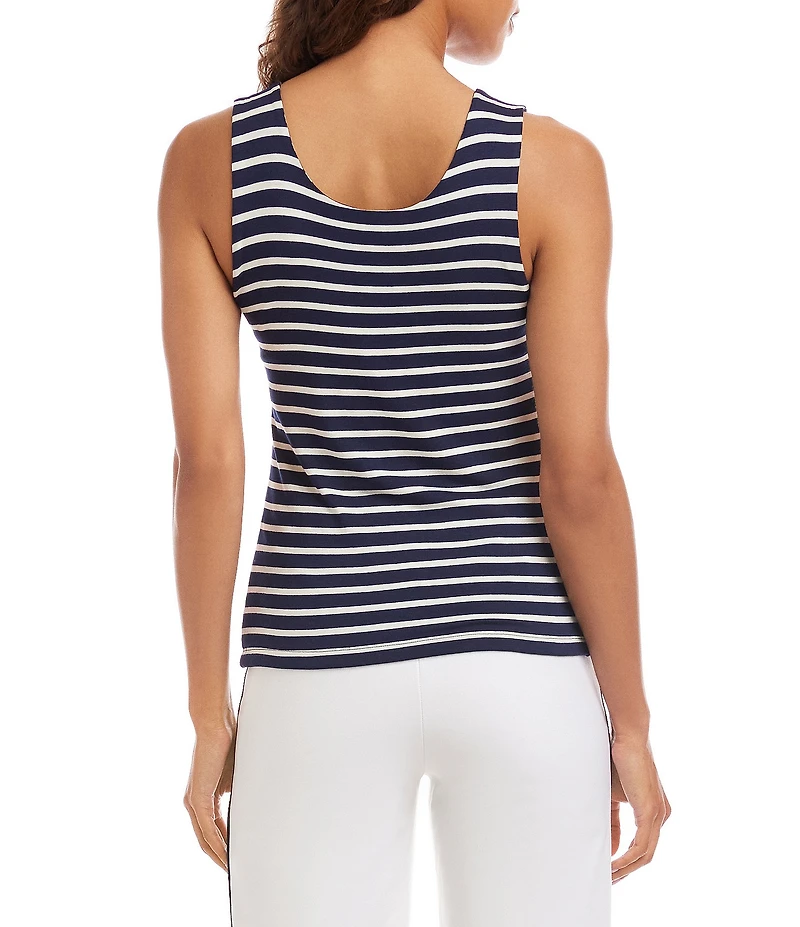 Karen Kane Double-Layer Striped Scoop Neck Sleeveless Layering Knit Tank