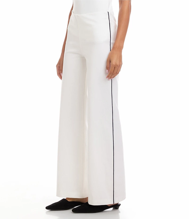 Karen Kane Double Stretch Twill Contrast Piped Wide Leg Pants