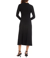 Karen Kane Elise Jersey Mock Neck Long Sleeve Side Shirring A-Line Midi Dress
