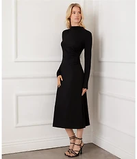 Karen Kane Elise Jersey Mock Neck Long Sleeve Side Shirring A-Line Midi Dress