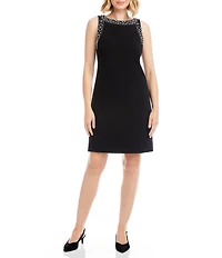 Karen Kane Embellished Boat Neck Sleeveless Shift Dress
