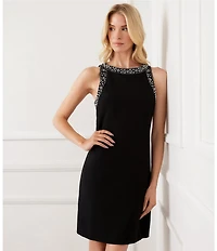 Karen Kane Embellished Boat Neck Sleeveless Shift Dress