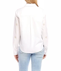 Karen Kane Embellished Collared Long Sleeve Button Up Top