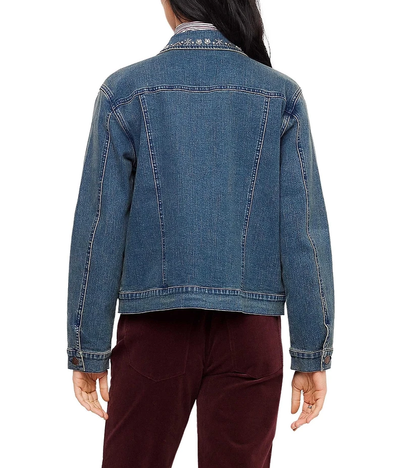 Karen Kane Embellished Denim Point Collar Long Sleeve Jacket