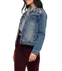 Karen Kane Embellished Denim Point Collar Long Sleeve Jacket