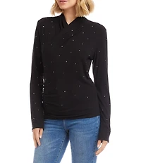 Karen Kane Embellished Jersey Long Sleeve Drape Front Crossover Top