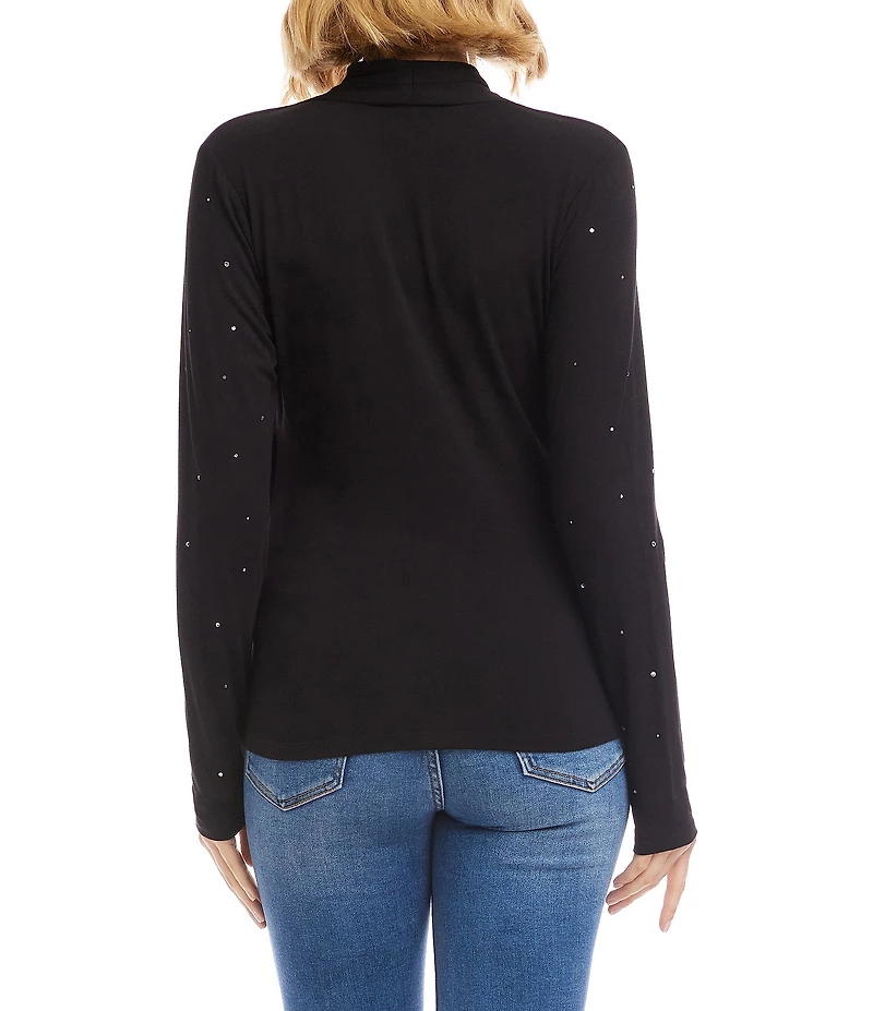 Karen Kane Embellished Jersey Long Sleeve Drape Front Crossover Top