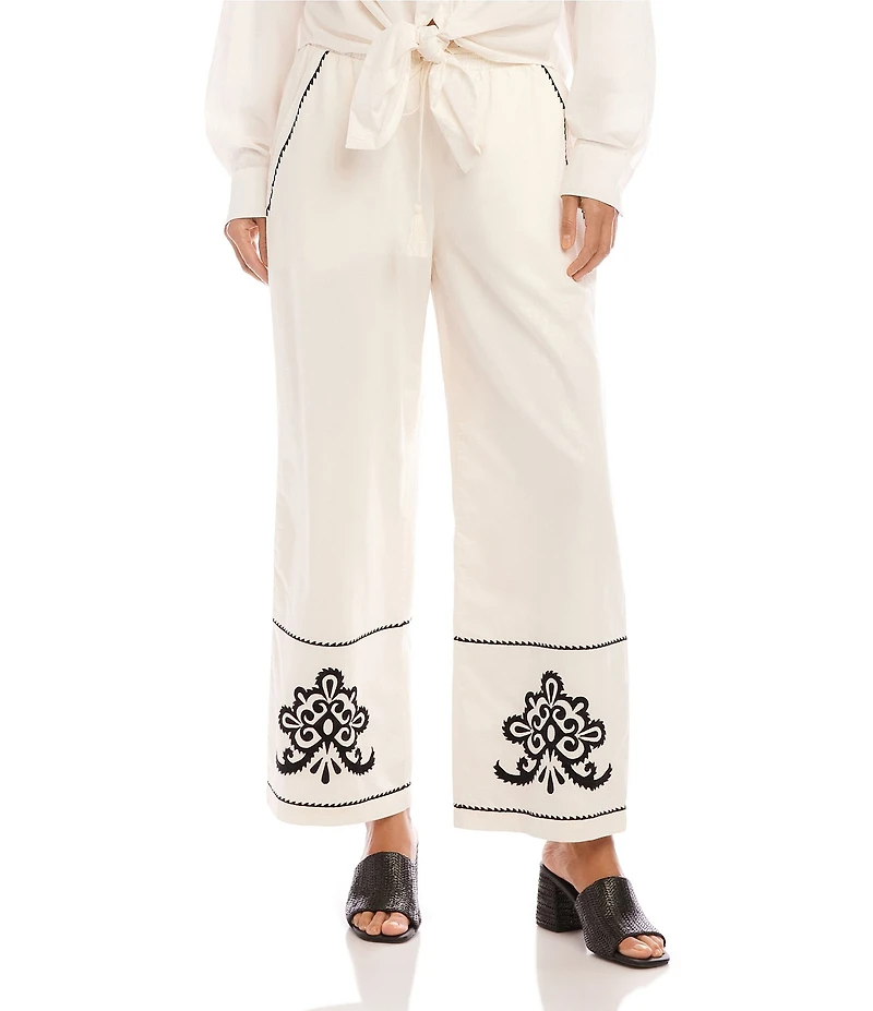 Karen Kane Embroidered Wide Leg Pants