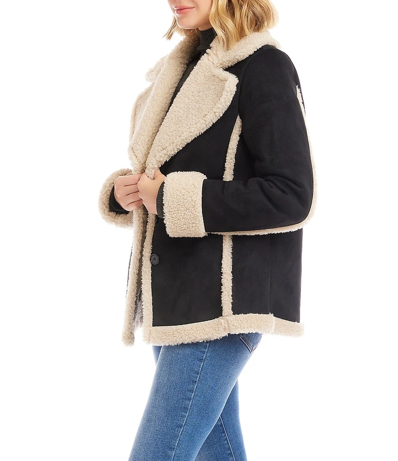 Karen Kane Faux Suede Shearling Notched Collar Jacket