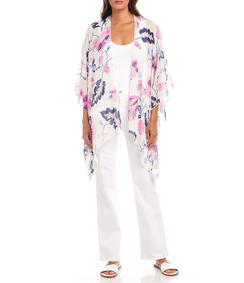 Karen Kane Floral 3/4 Sleeve Open Front Kimono