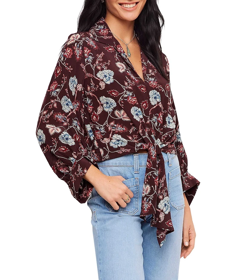 Karen Kane Floral Blouson Sleeve Tie-Front Top