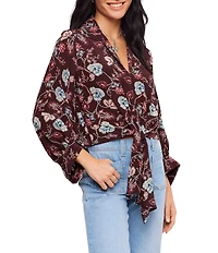 Karen Kane Floral Blouson Sleeve Tie-Front Top