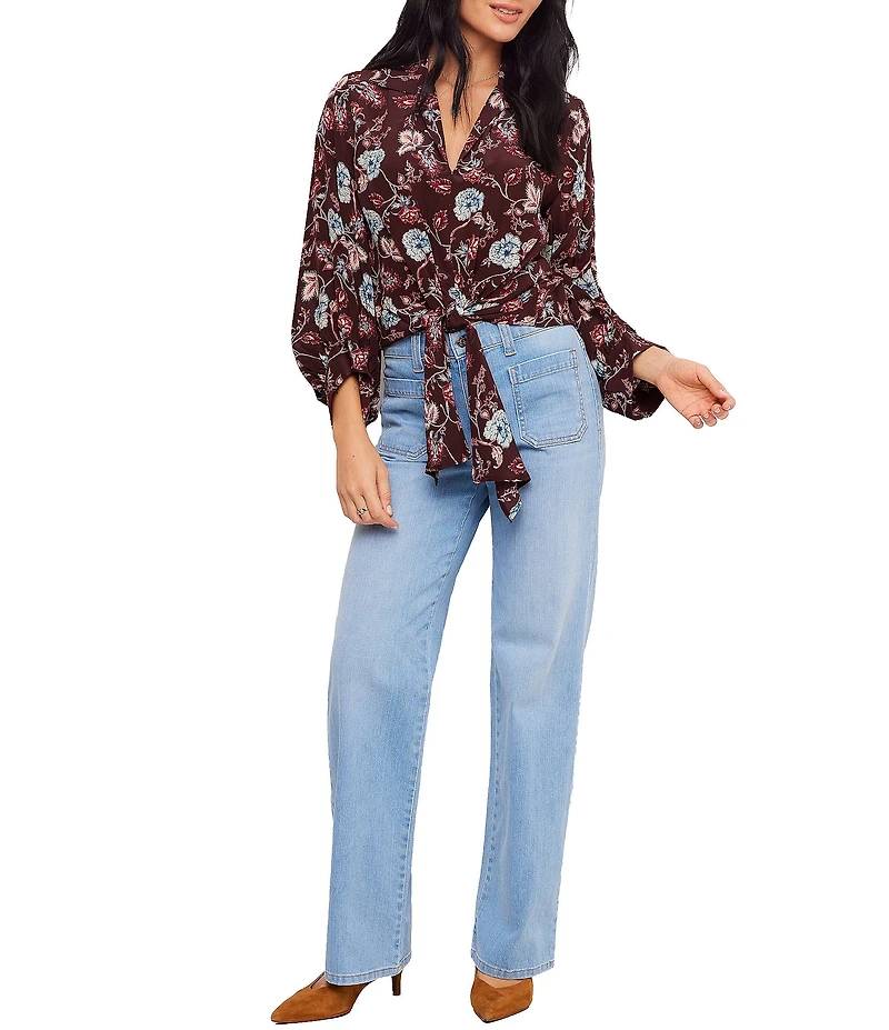 Karen Kane Floral Blouson Sleeve Tie-Front Top