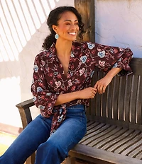 Karen Kane Floral Blouson Sleeve Tie-Front Top