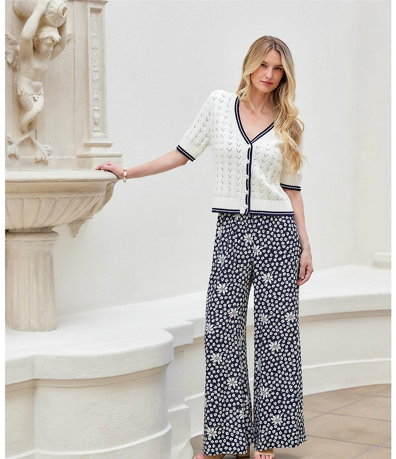 Karen Kane Floral Crepe High Rise Wide Leg Pants