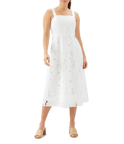 Karen Kane Floral Eyelet Cut Out Embroidered Square Neck Sleeveless Midi Sundress