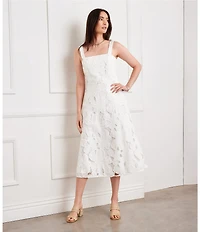 Karen Kane Floral Eyelet Cut Out Embroidered Square Neck Sleeveless Midi Sundress
