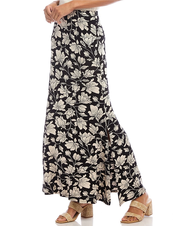Karen Kane Floral High Rise Maxi Flare Pull-On Skirt