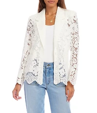 Karen Kane Floral Lace Notch Collar Long Sleeve Scalloped Hem Blazer