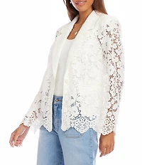 Karen Kane Floral Lace Notch Collar Long Sleeve Scalloped Hem Blazer