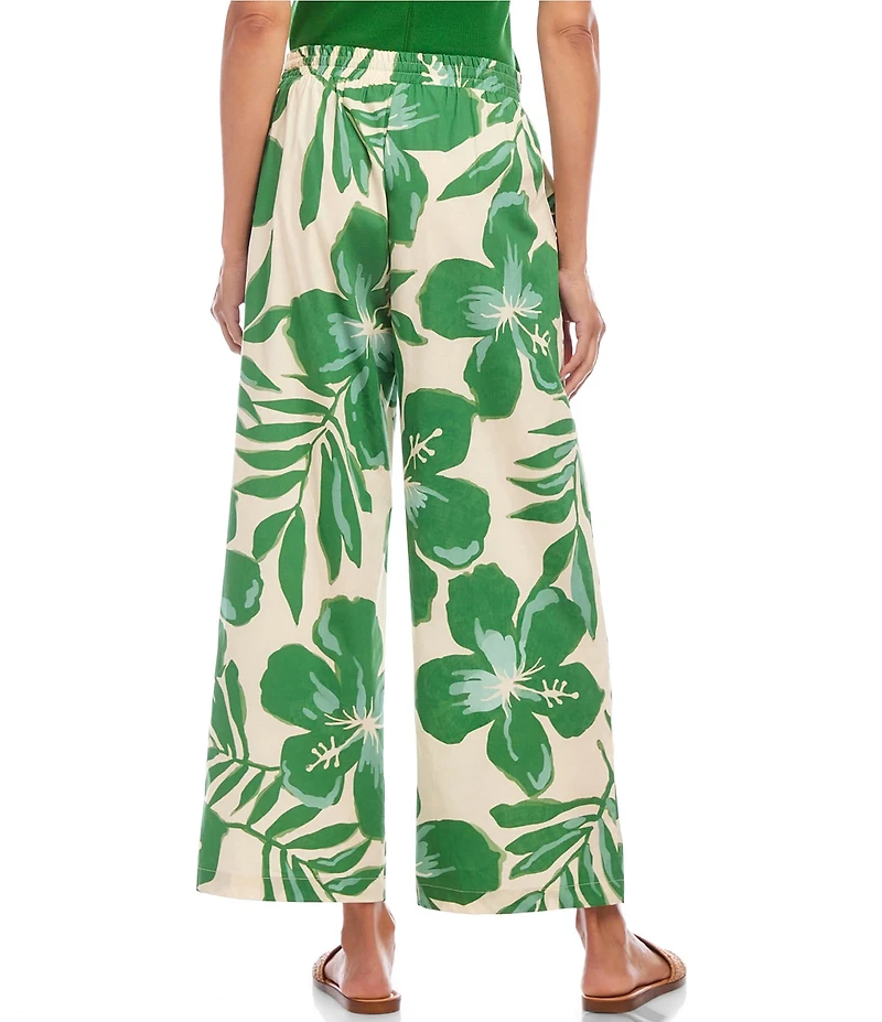 Karen Kane Floral Poplin Drawstring Wide Leg Coordinating Ankle Pants