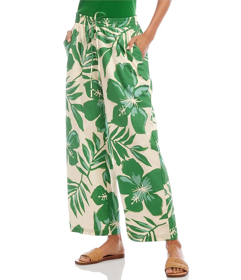 Karen Kane Floral Poplin Drawstring Wide Leg Coordinating Ankle Pants