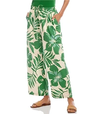 Karen Kane Floral Poplin Drawstring Wide Leg Coordinating Ankle Pants