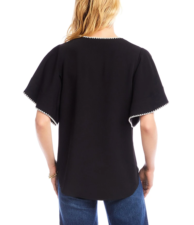 Karen Kane Flutter Sleeve Edge Stitch Butt Front Top
