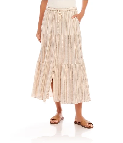 Karen Kane Gold Metallic Stripe Tiered Midi Skirt