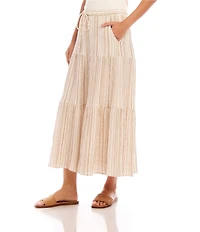 Karen Kane Gold Metallic Stripe Tiered Midi Skirt