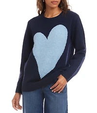 Karen Kane Heart Jacquard Rib Crew Neck Sleeve Sweater