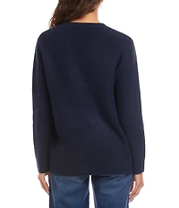 Karen Kane Heart Jacquard Rib Crew Neck Sleeve Sweater