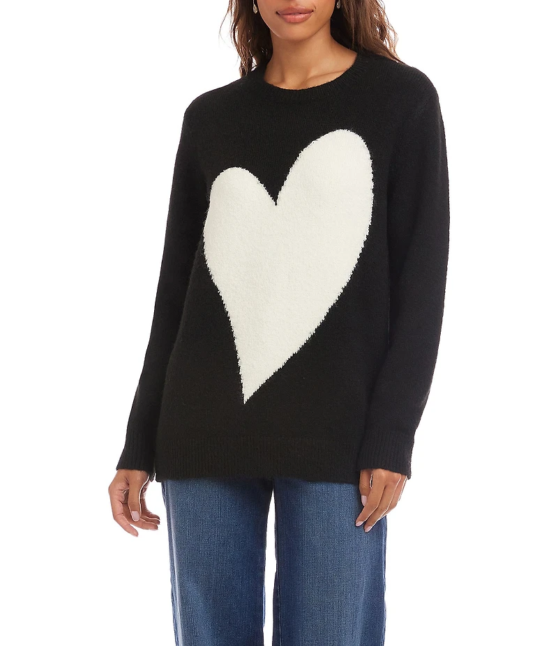 Karen Kane Heart Jacquard Rib Crew Neck Sleeve Sweater
