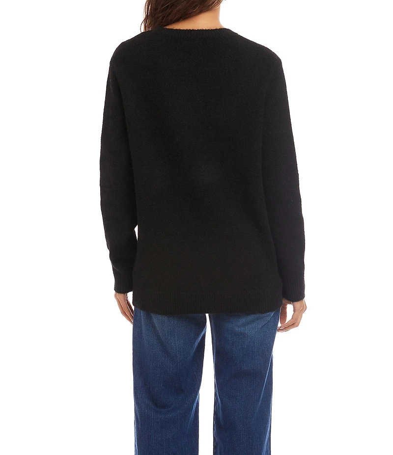 Karen Kane Heart Jacquard Rib Crew Neck Sleeve Sweater