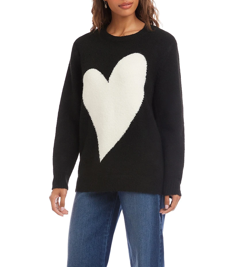Karen Kane Heart Jacquard Rib Crew Neck Sleeve Sweater