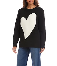 Karen Kane Heart Jacquard Rib Crew Neck Sleeve Sweater