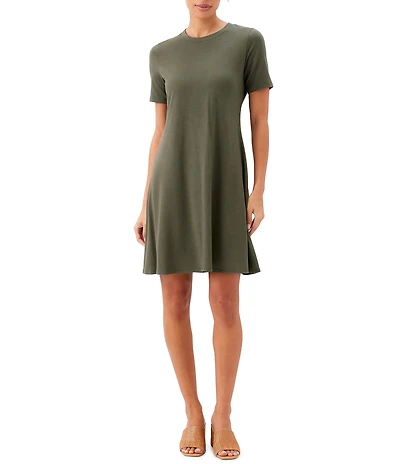 Karen Kane Heavy Jersey Crew Neck Short Sleeve A-Line Dress