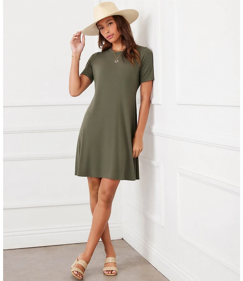 Karen Kane Heavy Jersey Crew Neck Short Sleeve A-Line Dress