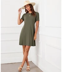 Karen Kane Heavy Jersey Crew Neck Short Sleeve A-Line Dress
