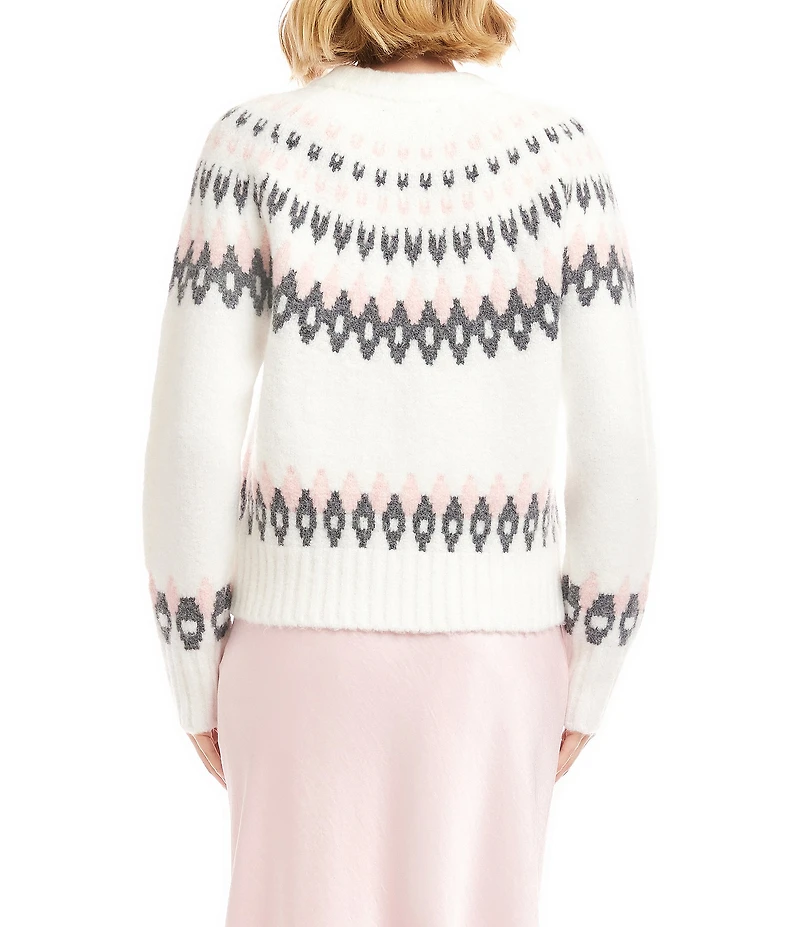 Karen Kane Jacquard Knit Crew Neck Long Sleeve Sweater