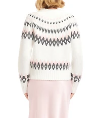 Karen Kane Jacquard Knit Crew Neck Long Sleeve Sweater