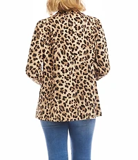 Karen Kane Jacquard Leopard Print Notch Collar Long Sleeve Blazer