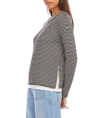 Karen Kane Jersey Stripe Double Layer Crew Neck Long Sleeve Top
