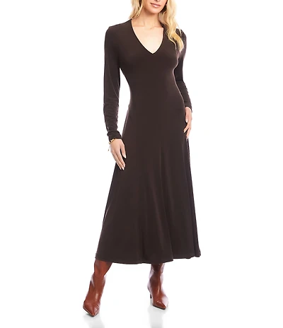 Karen Kane Kate V-Neck Long Sleeve Travel Jersey Midi Dress