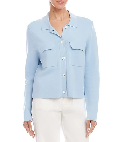 Karen Kane Knit Crew Neck Long Sleeve Button Front Cardigan