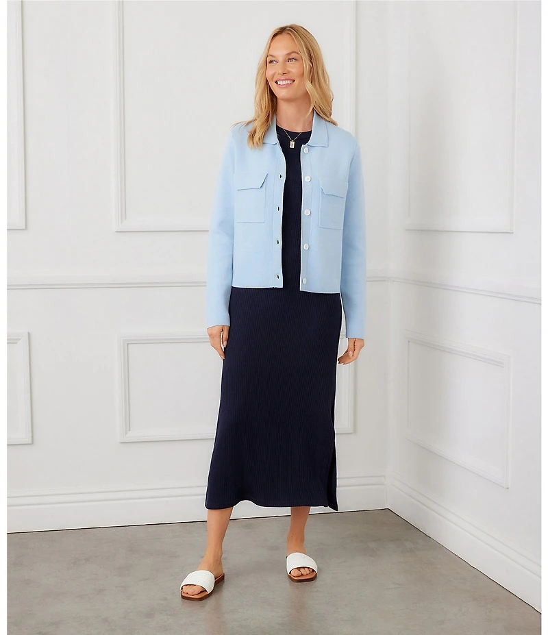 Karen Kane Knit Crew Neck Long Sleeve Button Front Cardigan