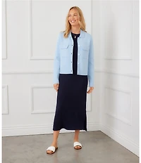 Karen Kane Knit Crew Neck Long Sleeve Button Front Cardigan