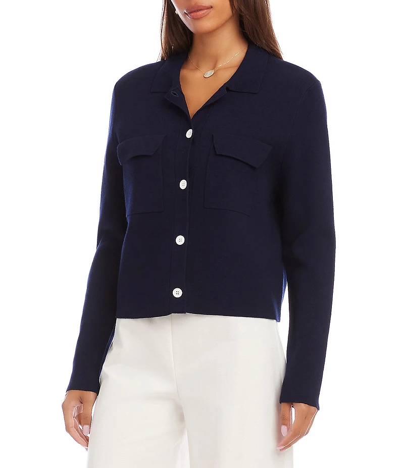Karen Kane Knit Crew Neck Long Sleeve Button Front Cardigan