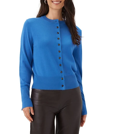 Karen Kane Knit Crew Neck Long Sleeve Button Front Cardigan